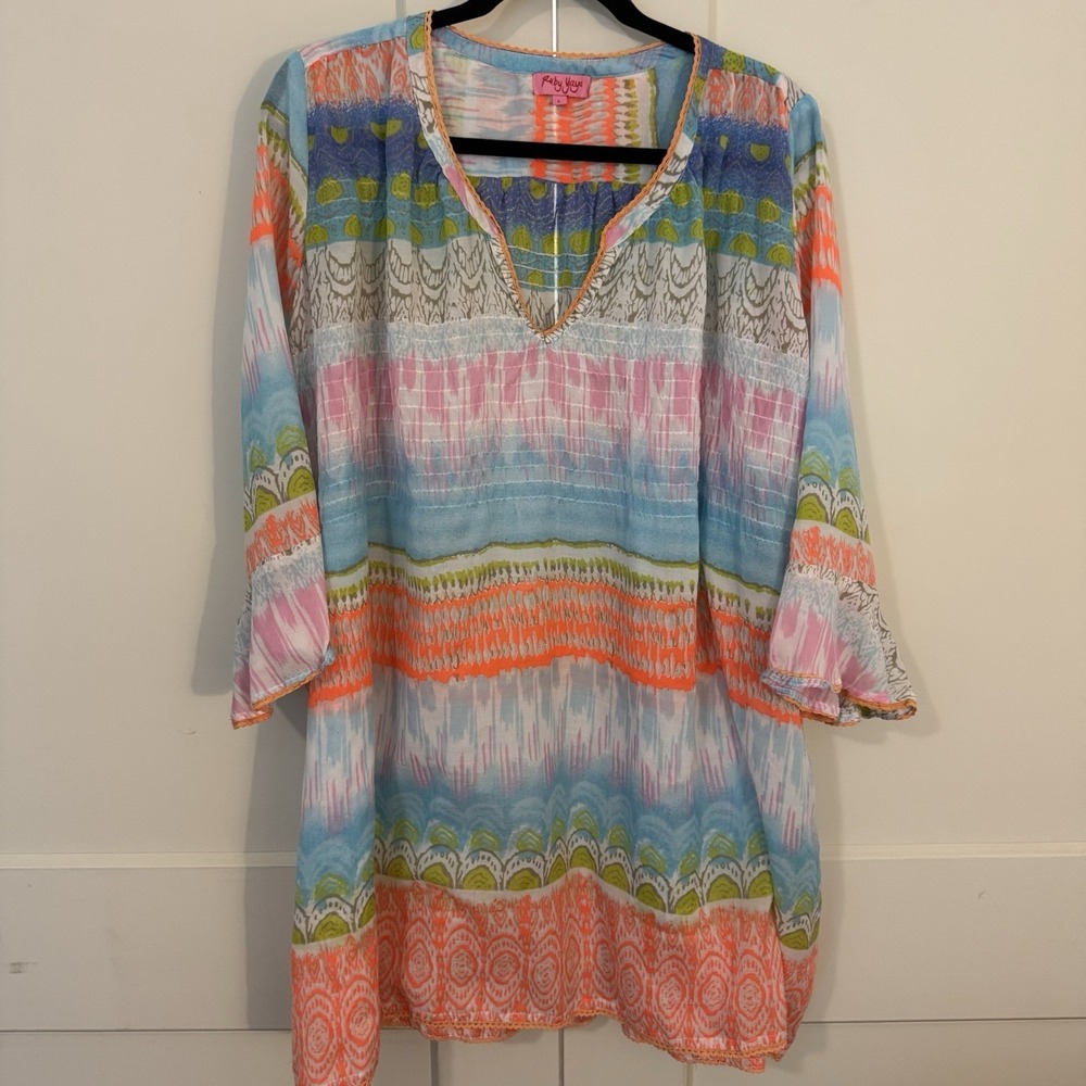 Ruby Yaya  Women's Sz  L‎ Floral  Peasant Hippie Boho Bell Sleeve Beach Cover